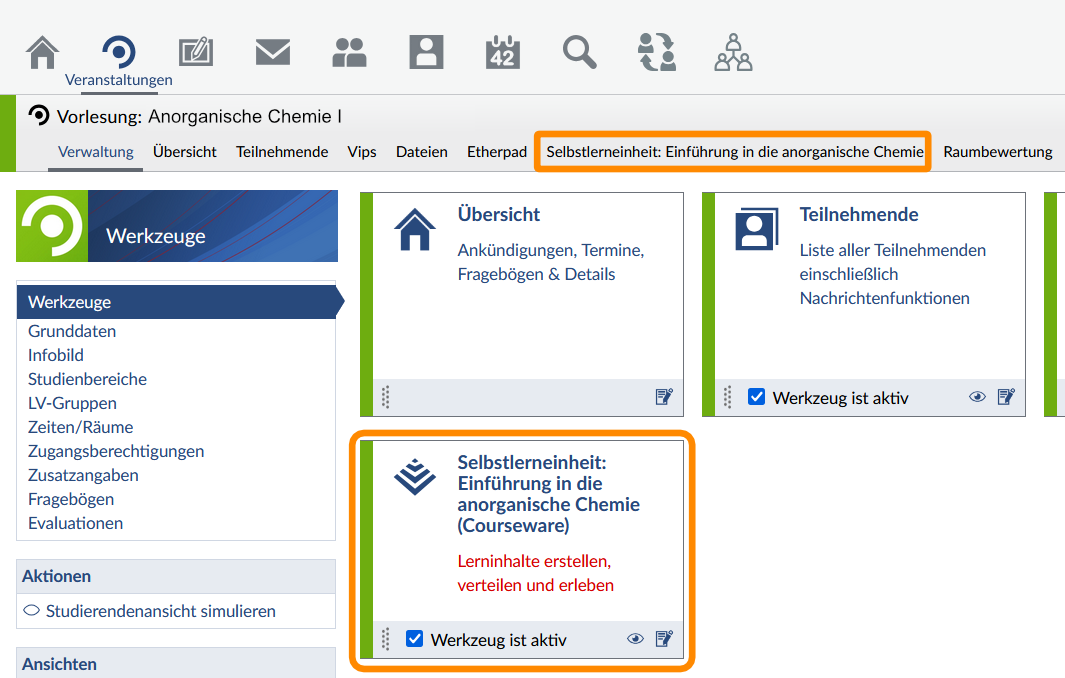 Bezeichnung der Courseware ändern