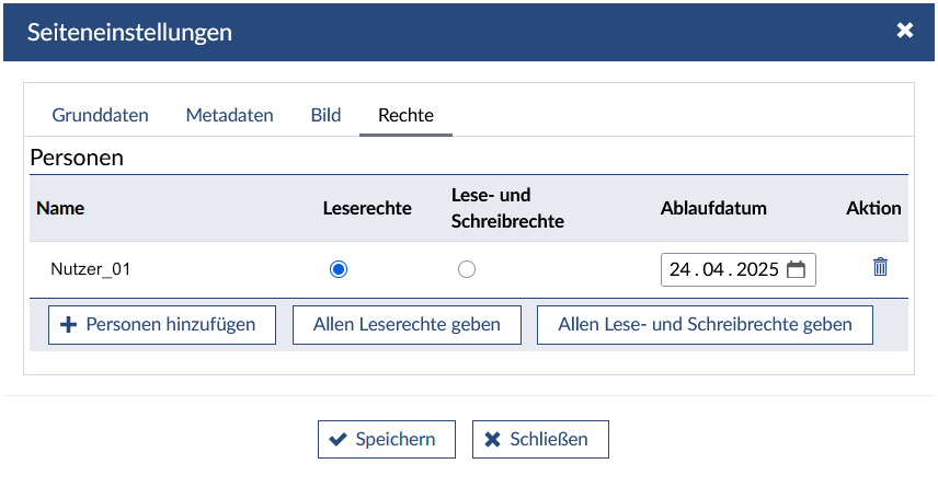 Bild: Freigaben, Lese- und Schreibrechte für Lernmaterialien vergeben. 