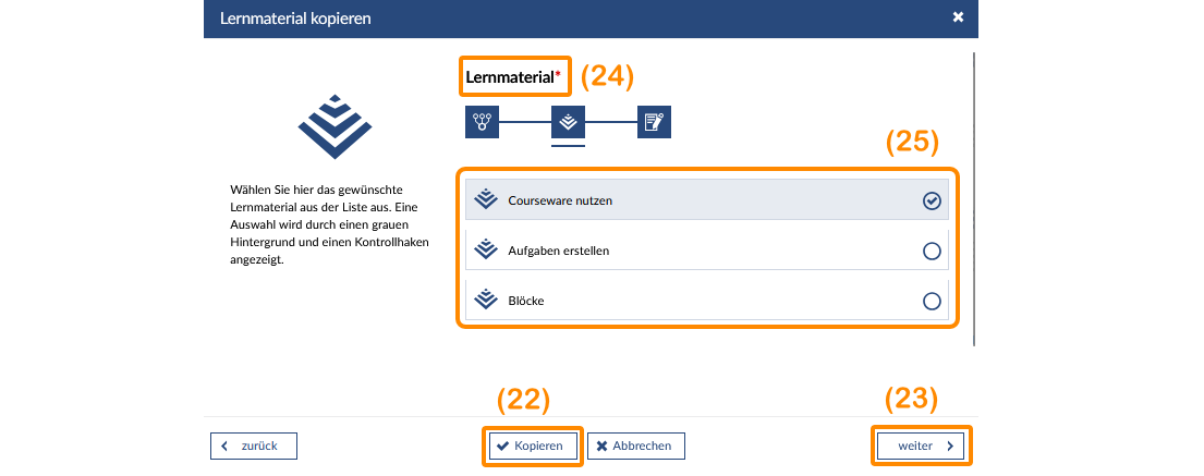 Bild: Bestehendes Lernmaterial kopieren, Lernmaterial auswählen