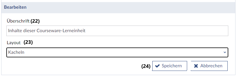 Bearbeiten des Blocks Inhaltsverzeichnis und Layout-Auswahl