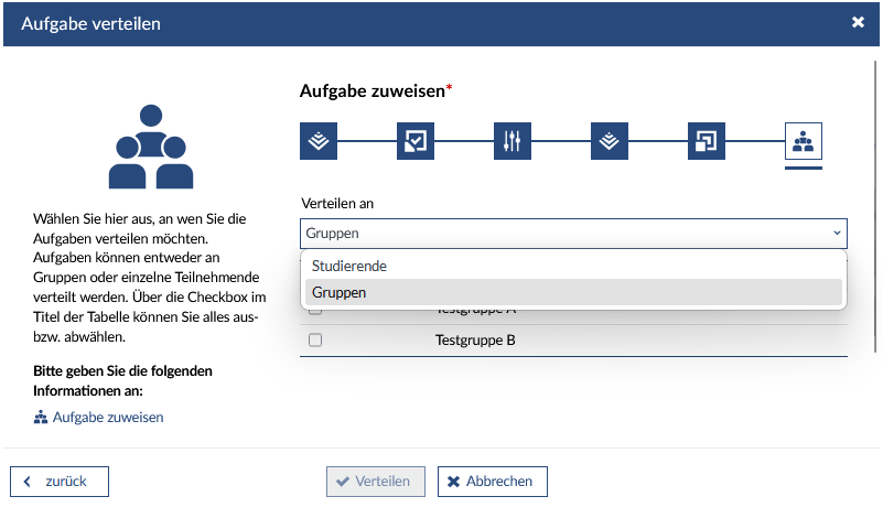 Aufgaben Studierenden oder Gruppen zuweisen.