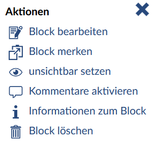 Aktionen, die auf einen Block angewendet werden können