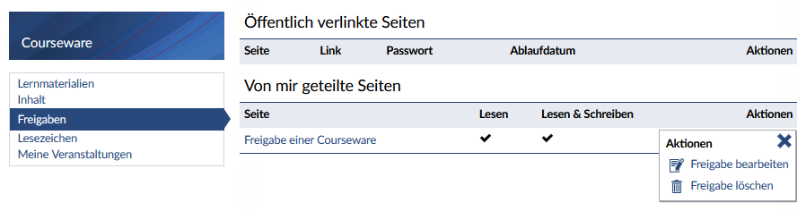 Bild: Freigaben bearbeiten und verwalten