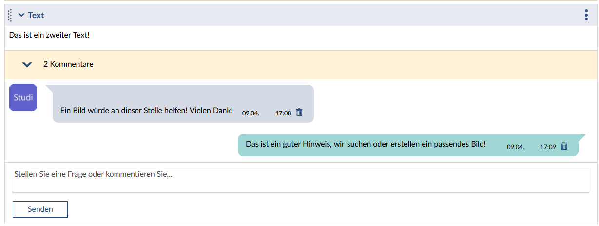 Bild: Beispiel für Kommentare bei Blöcken
