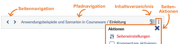 Bild: Seiten-Aktionen finden ganz rechts oben in der Pfadnavigation