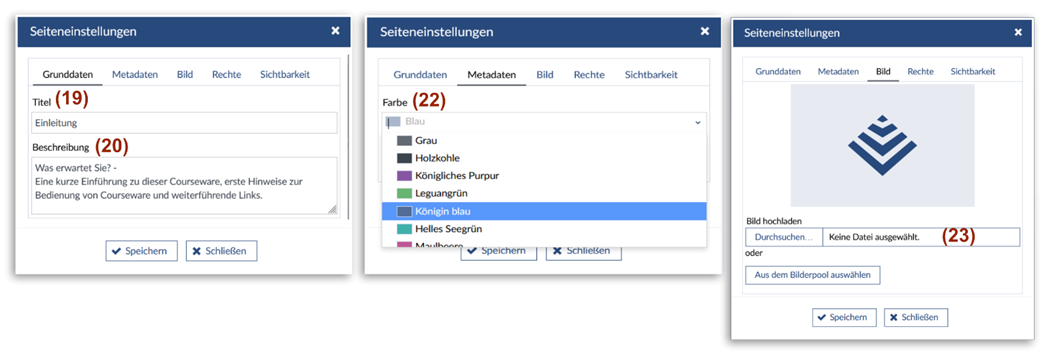 Bild: Eingabe von Grunddaten, Metadaten (Farbe) und Auswahl eines Vorschaubildes für die Seite
