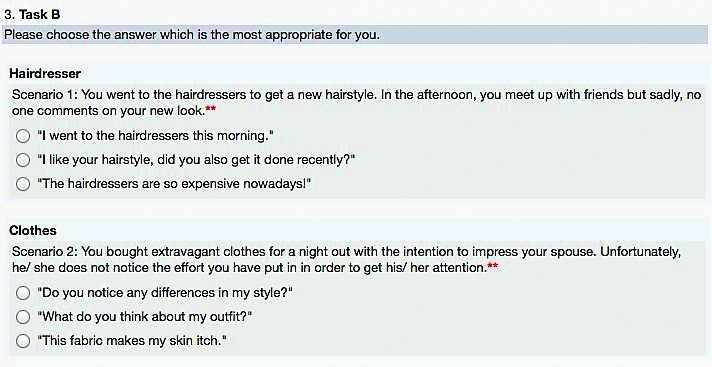 Abbildung 3: Fishing for Compliments: Auszug aus einem Fragebogen aus der „Introduction to English Linguistics"