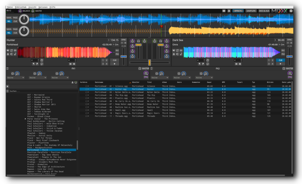 Screenshot des DJ-Software Mixxx