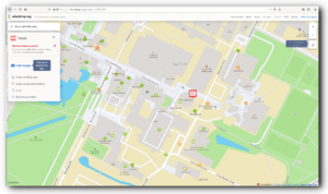 Screenshot von wheelmap.org, in dem Kartendaten zur Barrierefreiheit von Orten dargestellt werden. Hier der Zentralbereich der Universität Bremen.