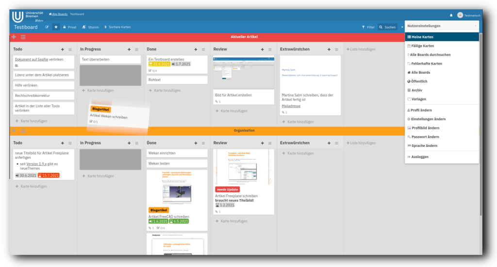 Screenshot der Oberfläche der Kanban-Software Wekan