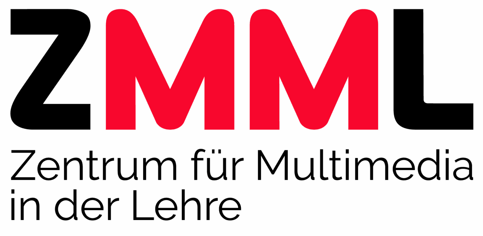 zmml-logo-2z Loge des ZMML - Zentrum für Multimedia in der Lehre. Die Abkürzung 'ZMML' steht in großen Buchstaben, wobei 'Z' und 'L' in Schwarz gehalten sind und die beiden 'M' in Rot. Unterhalb befindet sich der ausgeschriebene Name des Zentrums in schwarzer Schrift.